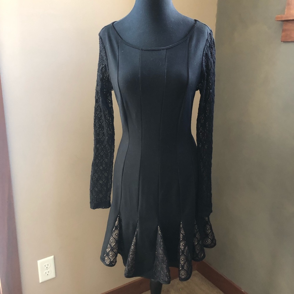 Black Long Sleeve Lace Gothic Flare Dress